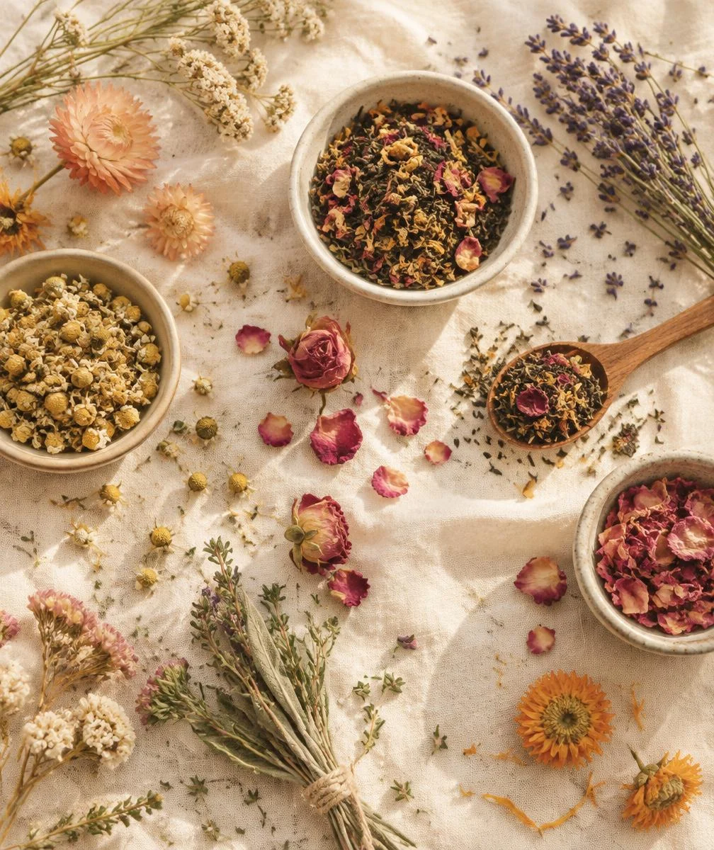 Dried flowers, herbs and loose tea