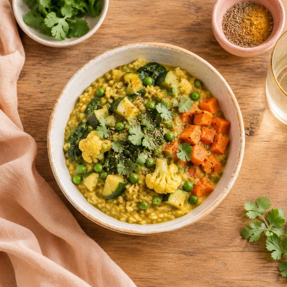 Kitchari with colorful vegetables